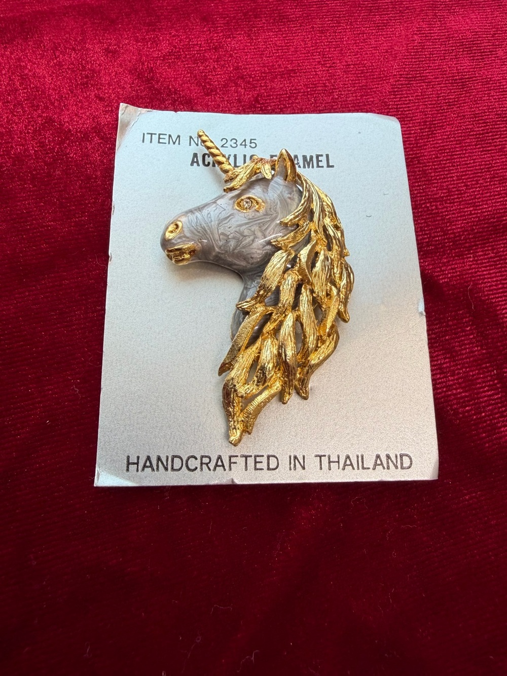 Vintage Unicorn Head Gold Tone and Enamel Rhinestone Brooch